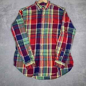 Ralph Lauren Shirt‎ Mens L Multicolor Plaid Classic Fit Button Down Cotton Polo
